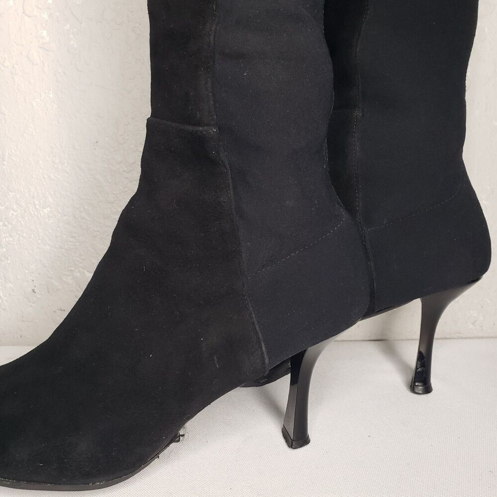 Stuart weitzman Over The Knee Black Suede Leopard Pointed Toe Heel Sz 6.5 Boots - Picture 4 of 13